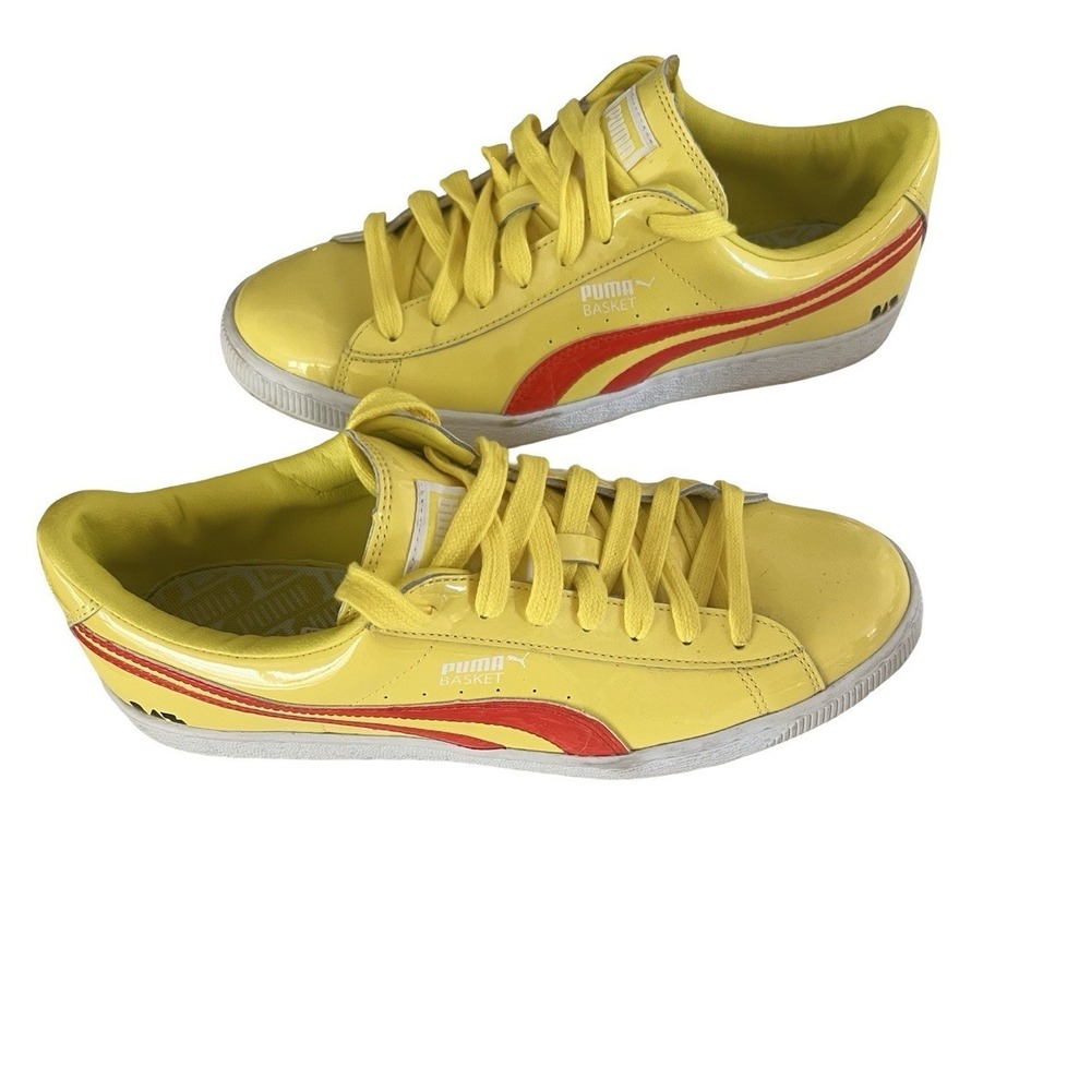 Puma Basket Classic Patent Emboss Sneakers Safety Yellow Mens size 10